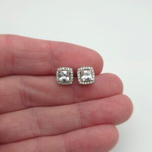 Sterling Silver Halo Style Square Cubic Zirconia Stud Earrings A452